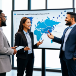 A group of five diverse professional adults, fully clothed in modest, contemporary business attire, are engaged in a dynamic collaborative discussion. One person points at a large holographic display showcasing a network of interconnected points, symbolizing community engagement and gamified progress. Another holds a tablet displaying digital badges and reputation scores. The individuals exhibit natural poses, active listening, and thoughtful expressions. The setting is a brightly lit, modern co-working space with clean lines and subtle futuristic elements, hinting at digital collaboration. The background includes blurred architectural details and soft natural light. professional photography, high resolution, perfect anatomy, correct proportions, well-formed hands, proper finger count, natural body proportions, crisp focus, vibrant colors, detailed textures, safe for work, appropriate content, fully clothed, professional.