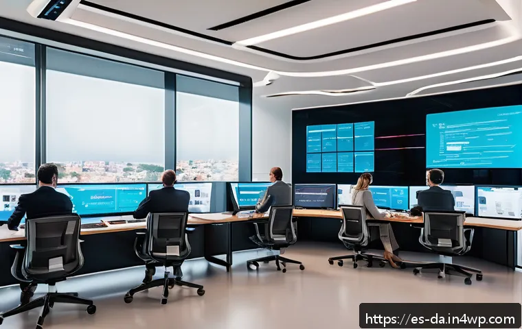 DAO 거버넌스의 의사결정 지원 시스템 - A futuristic digital governance control room inside a vibrant DAO headquarters in a modern Spanish c...