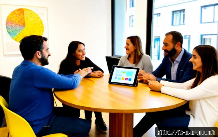 Home 17 DAO 거버넌스와 리더십 - Photorealistic diverse Spanish-speaking community council gathered around a round wooden table in a ...