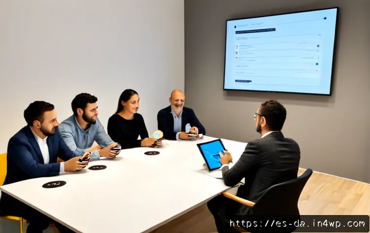 DAO 거버넌스와 실시간 의사결정 시스템 - Photorealistic modern coworking space in Madrid, diverse Spanish-speaking adults seated around a cle...